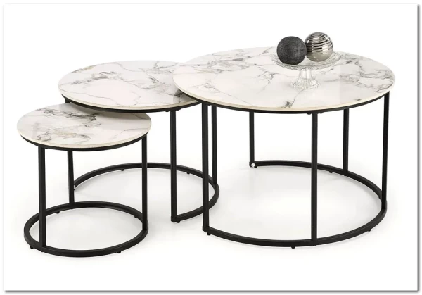 Комплект Halmar GILDA, 3 стола журнальных (белый мрамор/черный) Комплект Halmar GILDA, 3 стола журнальных (белый мрамор/черный)