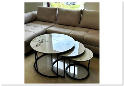 Комплект Halmar GILDA, 3 стола журнальных (белый мрамор/черный)