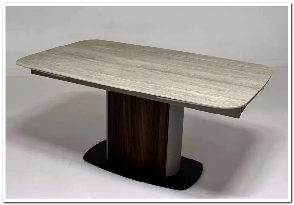 Стол DAGFINN 160 IVORY TRAVERTINE SOLID CERAMIC / Кофе / Орех, ®DISAUR