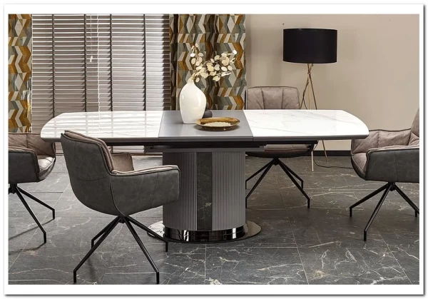 Стол обеденный Halmar DANCAN раскладной (белый мрамор/серый/черный)