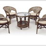 Комплект "PELANGI"  02/15 ( стол со стеклом + 4 кресла ) walnut (грецкий орех)