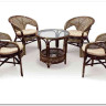 Комплект "PELANGI"  02/15 ( стол со стеклом + 4 кресла ) walnut (грецкий орех)