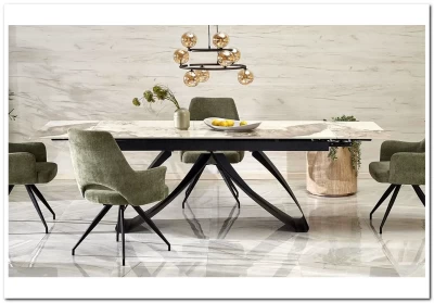 Стол обеденный Halmar HILARIO 180 раскладной (белый мрамор/черный)