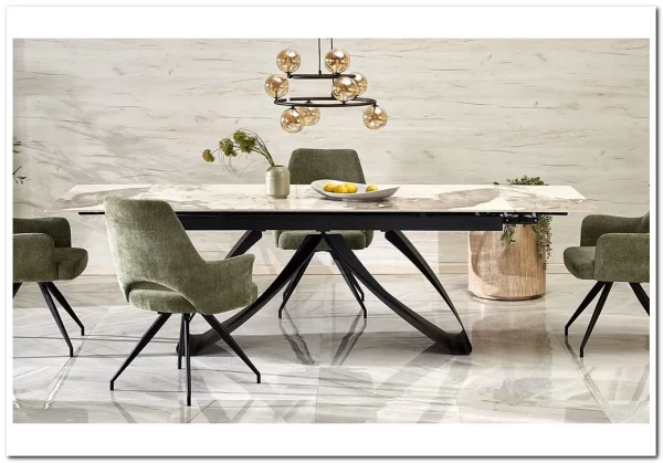 Стол обеденный Halmar HILARIO 180 раскладной (белый мрамор/черный) Стол обеденный Halmar HILARIO 180 раскладной (белый мрамор/черный)