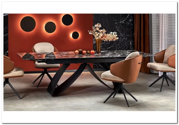 Стол обеденный Halmar HILARIO 180 раскладной (черный мрамор/черный) Стол обеденный Halmar HILARIO 180 раскладной (черный мрамор/черный)