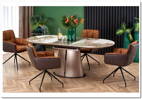 Стол обеденный Halmar ROBINSON (бежевый мрамор/капучино/черный) Стол обеденный Halmar ROBINSON (бежевый мрамор/капучино/черный)