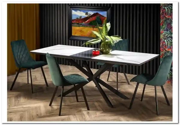 Стол обеденный Halmar DIESEL раскладной (белый мрамор/темно-серый/черный) Стол обеденный Halmar DIESEL раскладной (белый мрамор/темно-серый/черный)