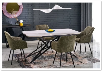 Стол обеденный Halmar ALFREDO 160 (белый мрамор/черный)